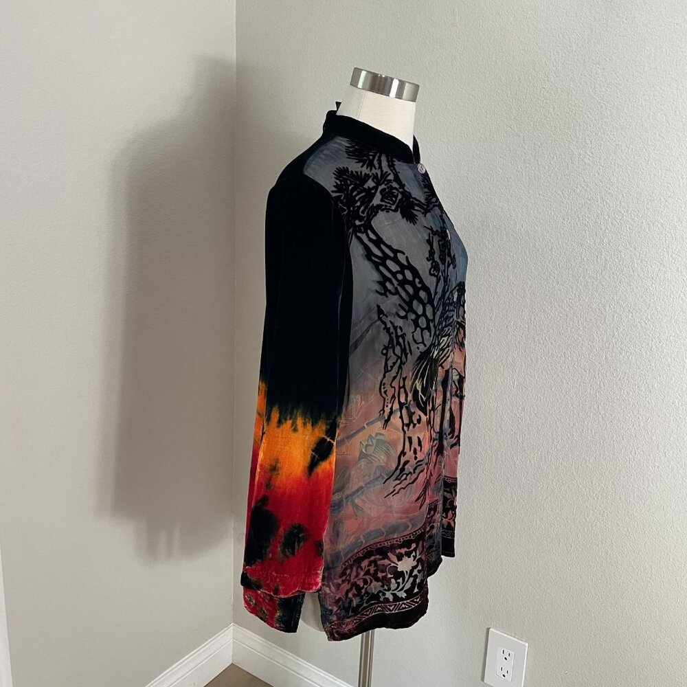 Citron Santa Monica Tunic Top Womens XL Multicolor Crane Velvet Burnout‎ Boho - Picture 3 of 13